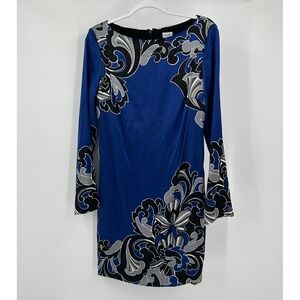 Cachet Womens Y2K Baroque‎ Mini Dress Size 8 Blue Swirl Statement Party Retro